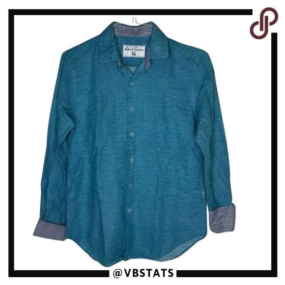 Robert Graham Teal Patterned Long Sleeve Linen Blend Shirt in Size Small - Picture 1 of 8